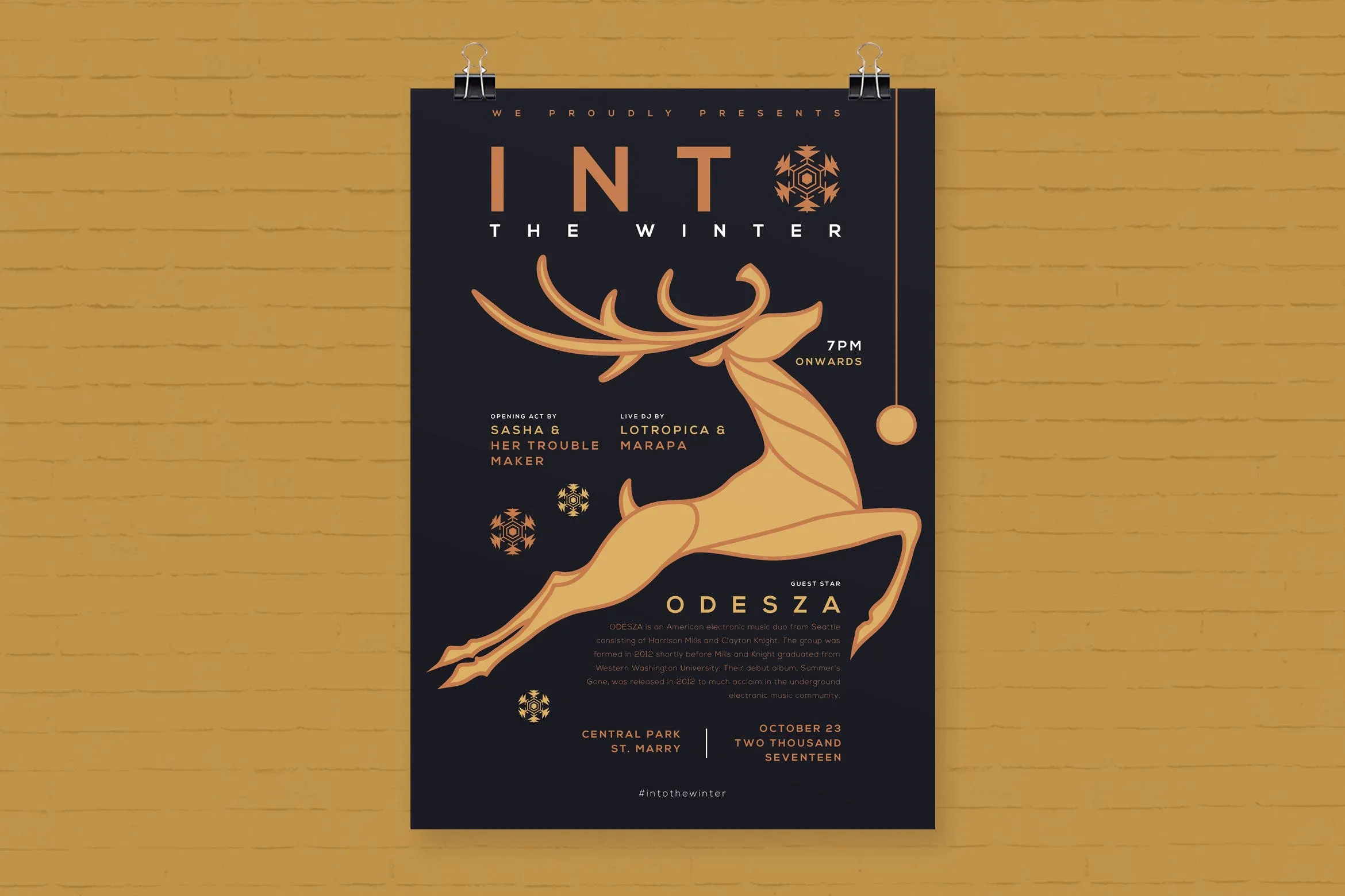 飞驰的麋鹿圣诞节活动海报设计模板 Christmas Event Poster