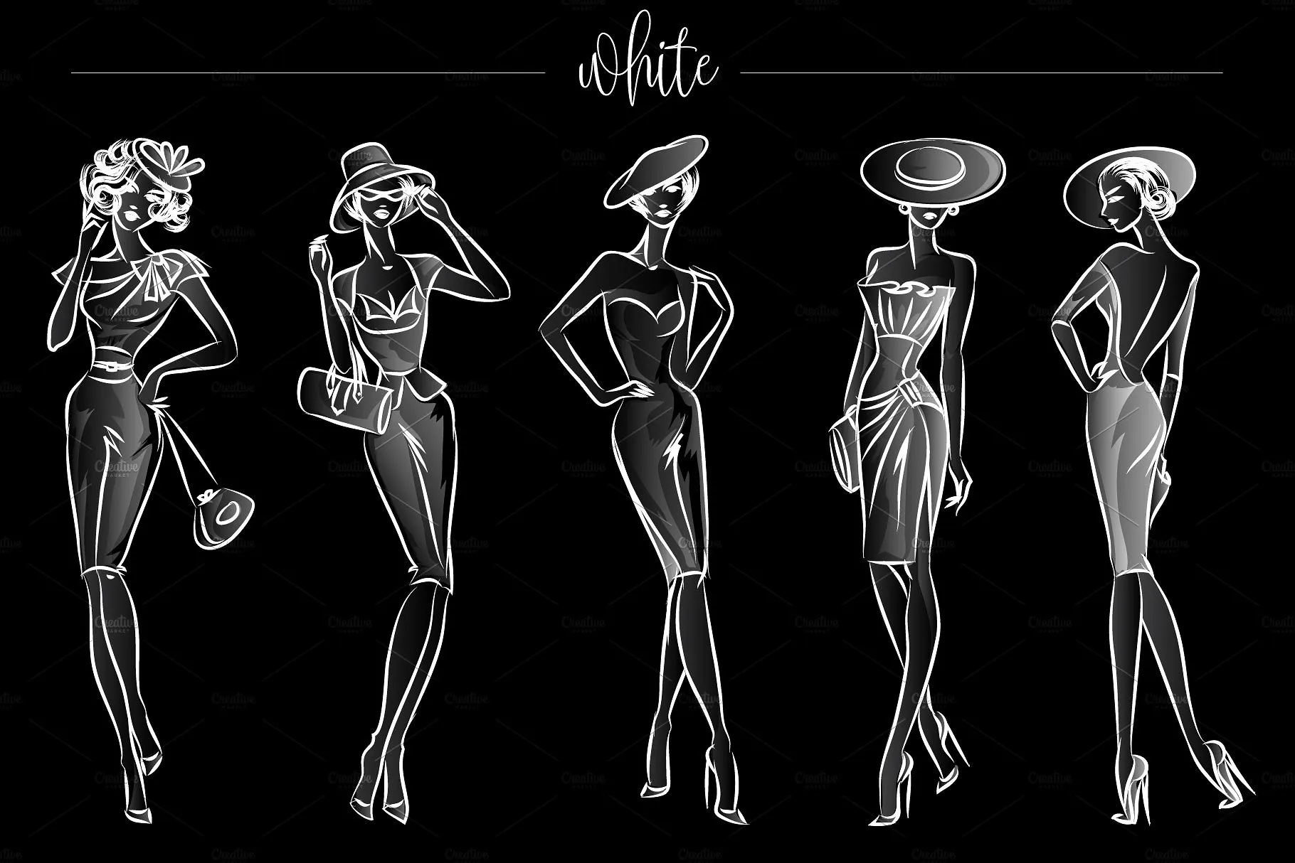 典雅时尚的时装模特手绘矢量素材合辑下载[ai,eps,png]插图(10)