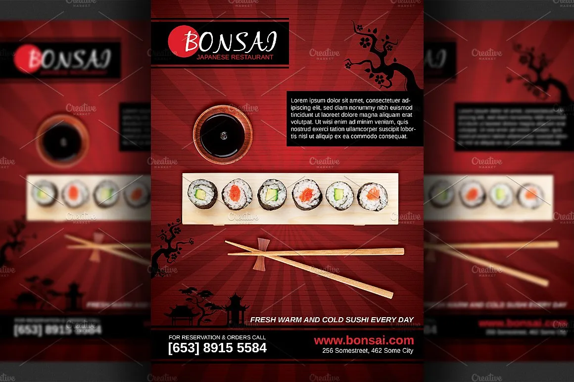 日本餐厅料理传单模板 Japanese Restaurant Flyer template