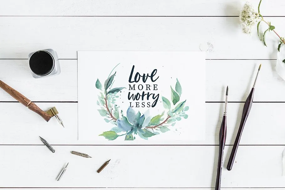 手写英文字体&手绘水彩花卉剪贴画 Loving Saskia Font & Graphics Bundle插图(18)