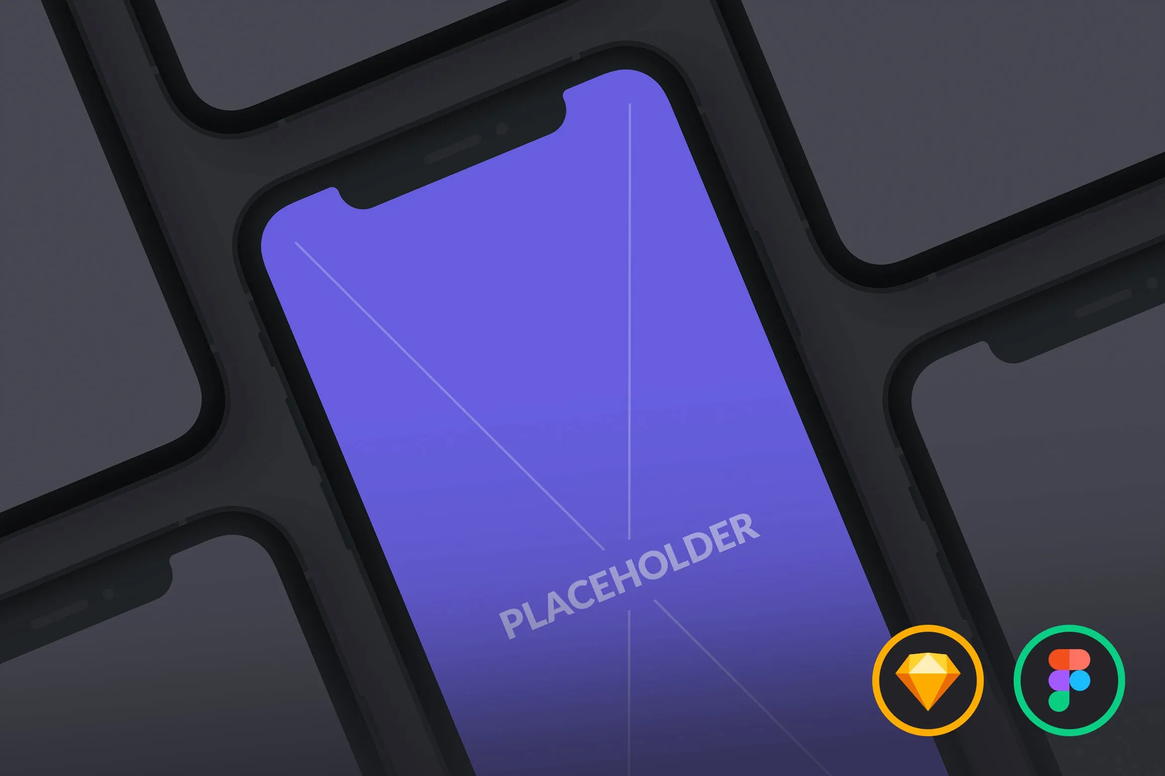 刘海屏iPhone手机等距网格像素设计精选样机模板[黑色版本] Presentation Mockups Dark