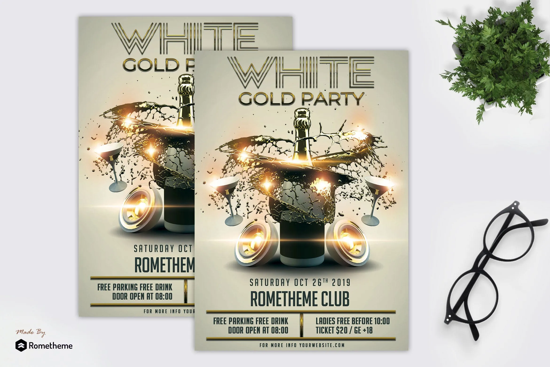 白金品酒活动派对海报传单模板 White Gold Party#8211; Flyer Template MR