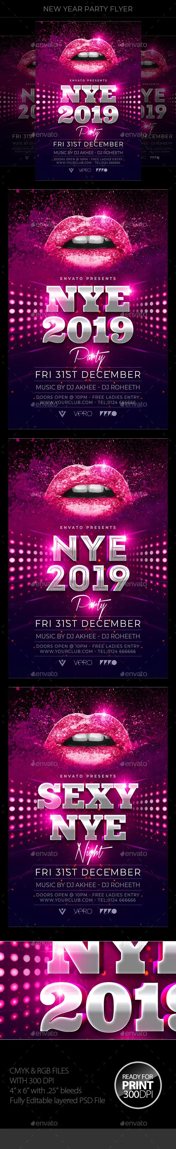 独特多彩的新年晚会海报模板 New Year Party Flyer [psd]