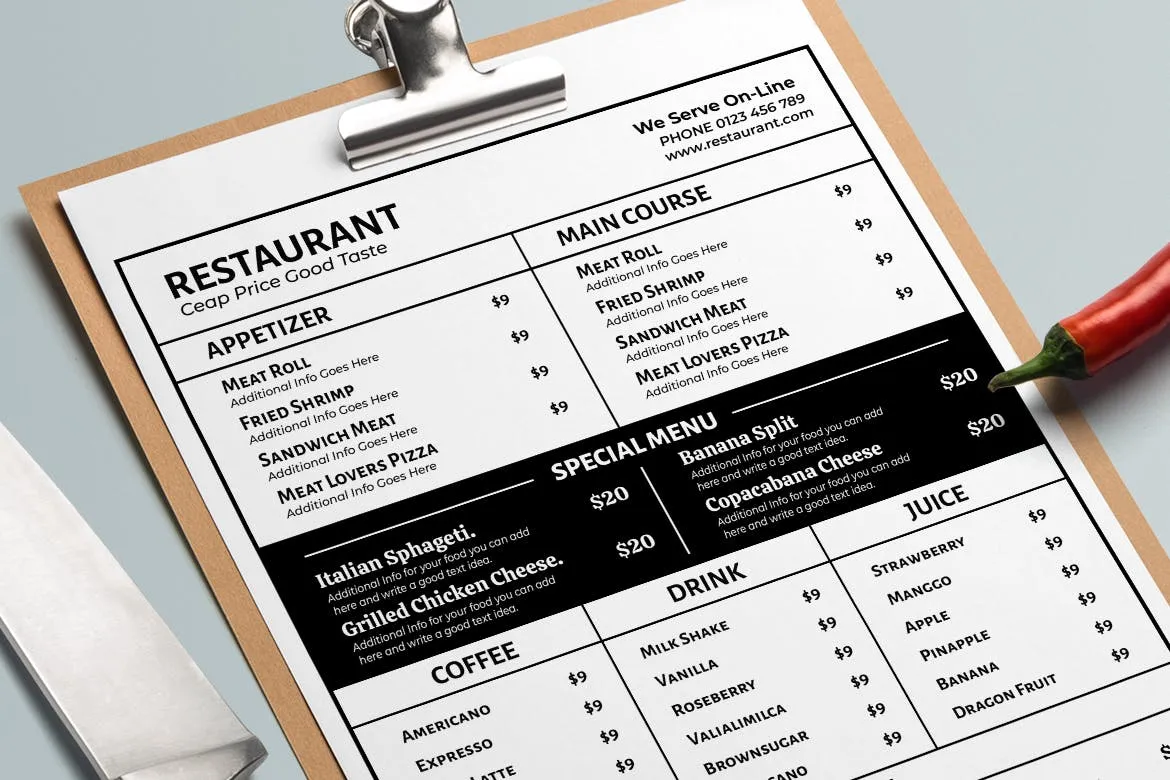 简约文字排版风格轻食店菜单模板v3 Simple Food Menu Resto Vol. 3插图(2)