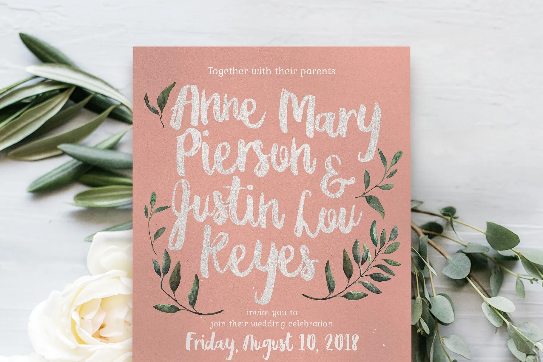 质朴粉色&绿色婚礼设计物料模板 Rustic Pink & Green Wedding Suite插图(1)