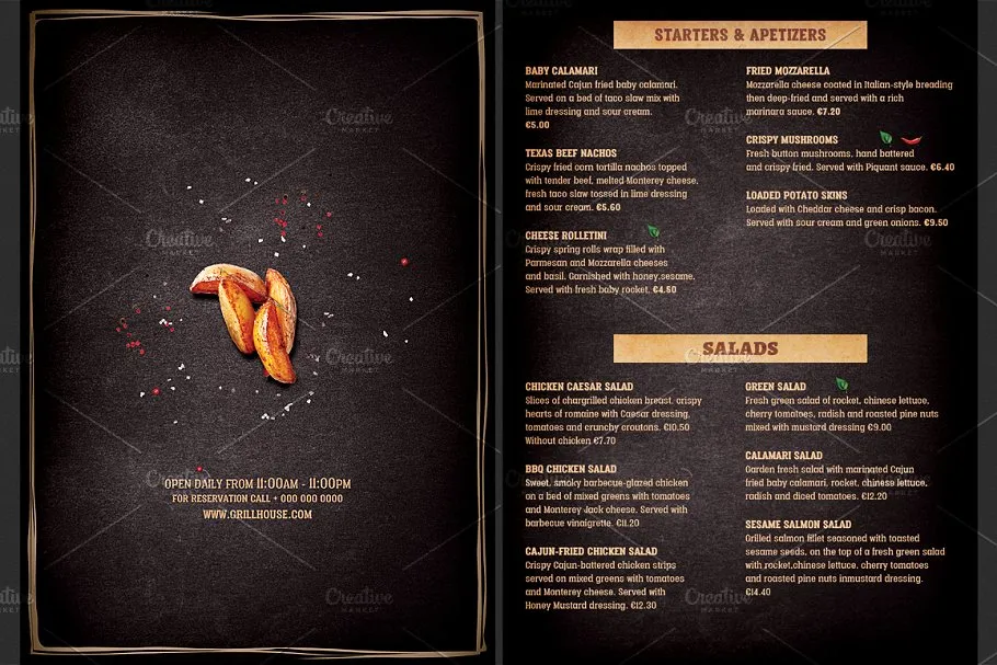 烧烤餐厅菜单传单模板 Grill Restaurant Menu template插图(1)