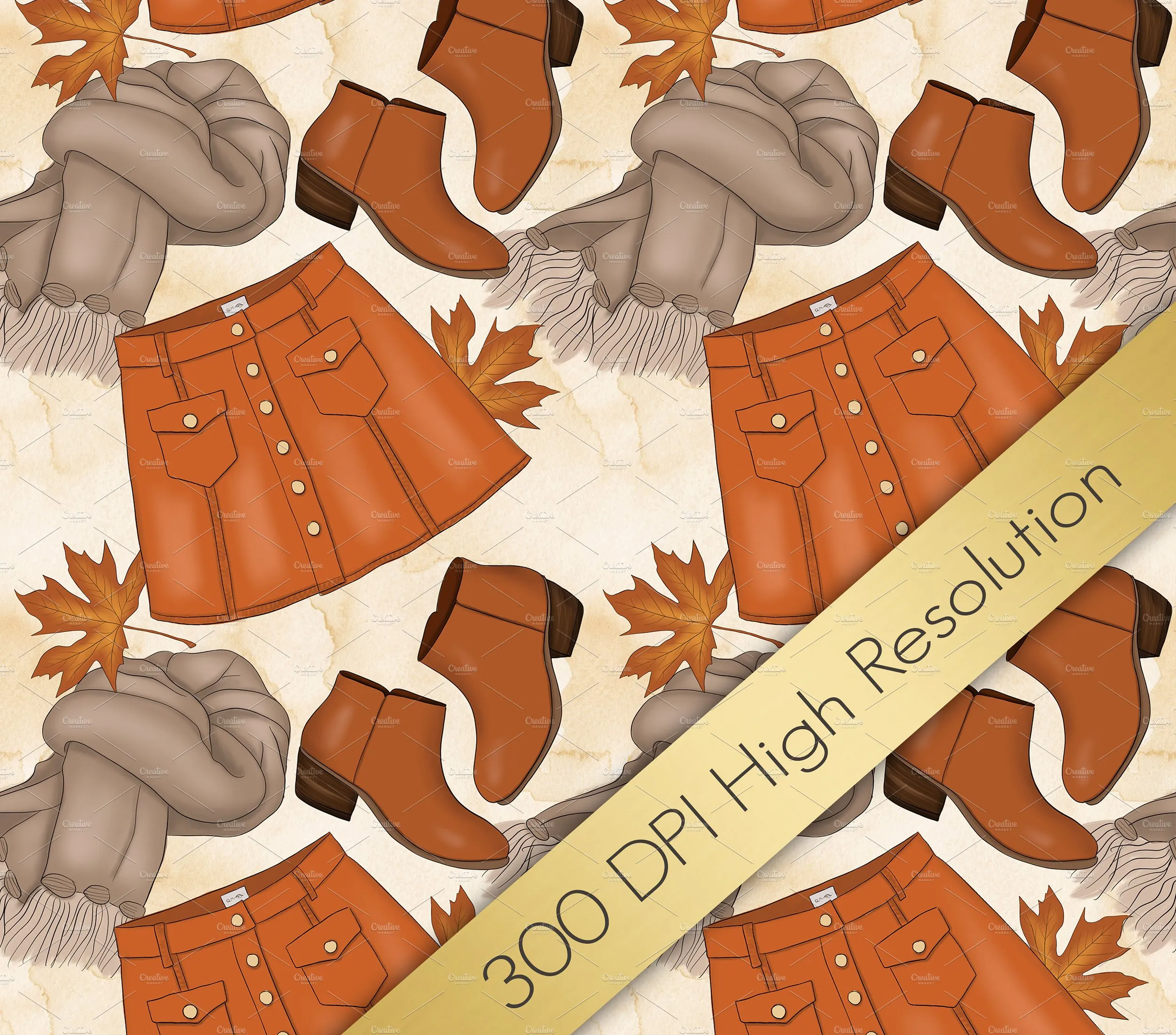 丰收的季节手绘设计插画素材+纹理 Happy Fall Autumn Design Kit插图(2)