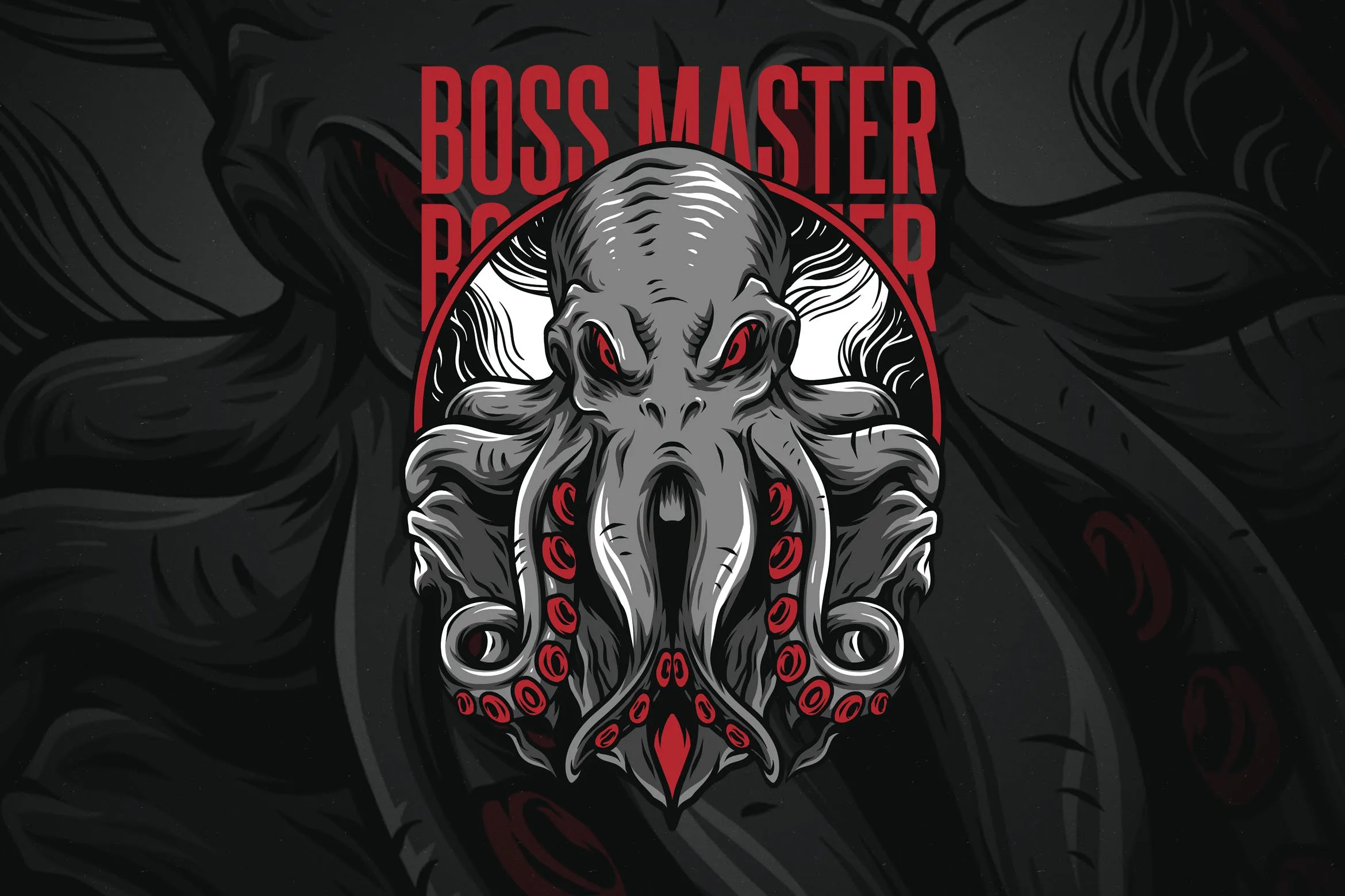 章鱼老大潮牌T恤印花图案素材库精选设计素材 Boss Master插图