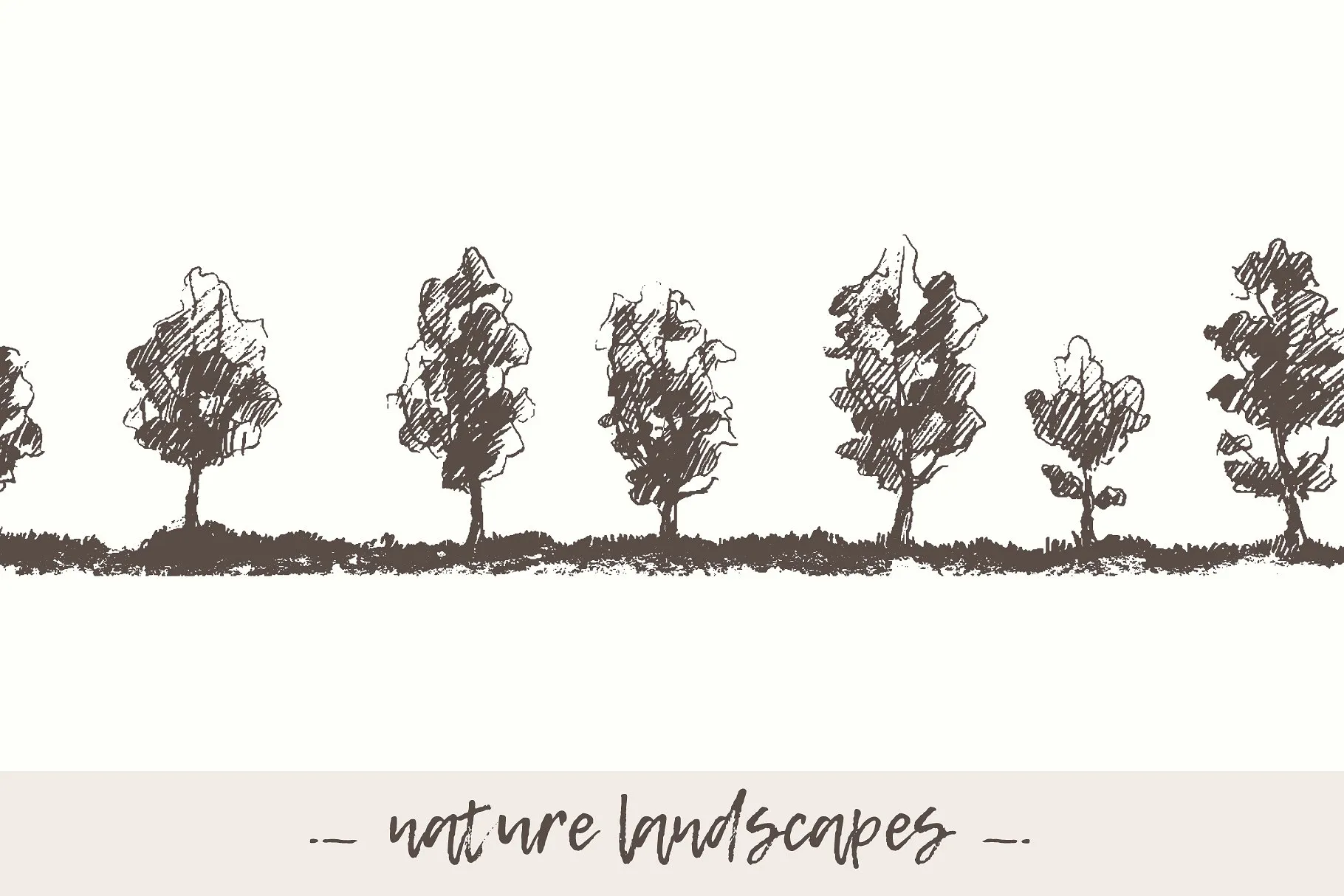 手绘自然景观素描剪贴画 Hand drawn nature landscapes