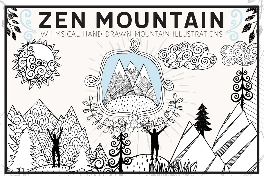 奇形怪状禅山山脉矢量图形 Whimsical Mountain Vectors