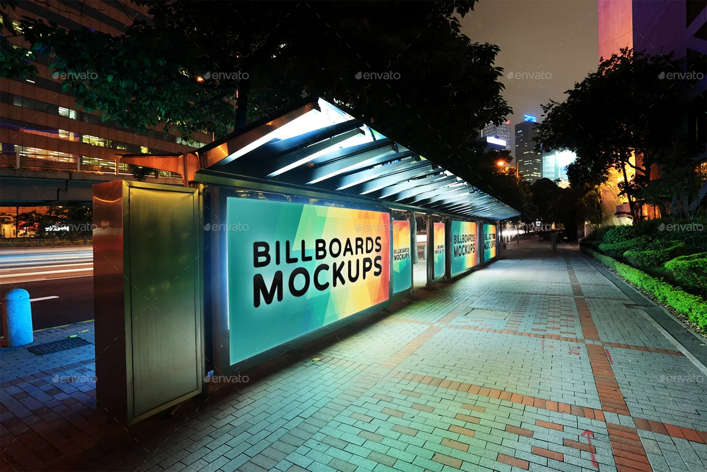 夜间广告牌展示样机模版 Billboards Mockups at Night Vol.2