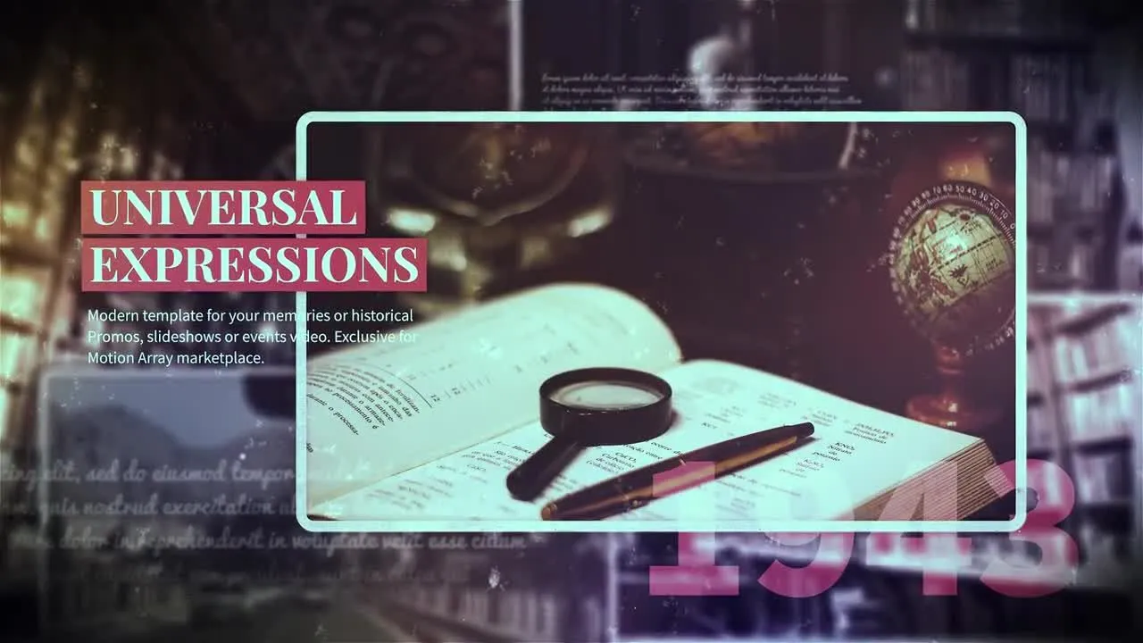 文本动画和平滑过渡效果的历史幻灯片像素设计精选AE模板