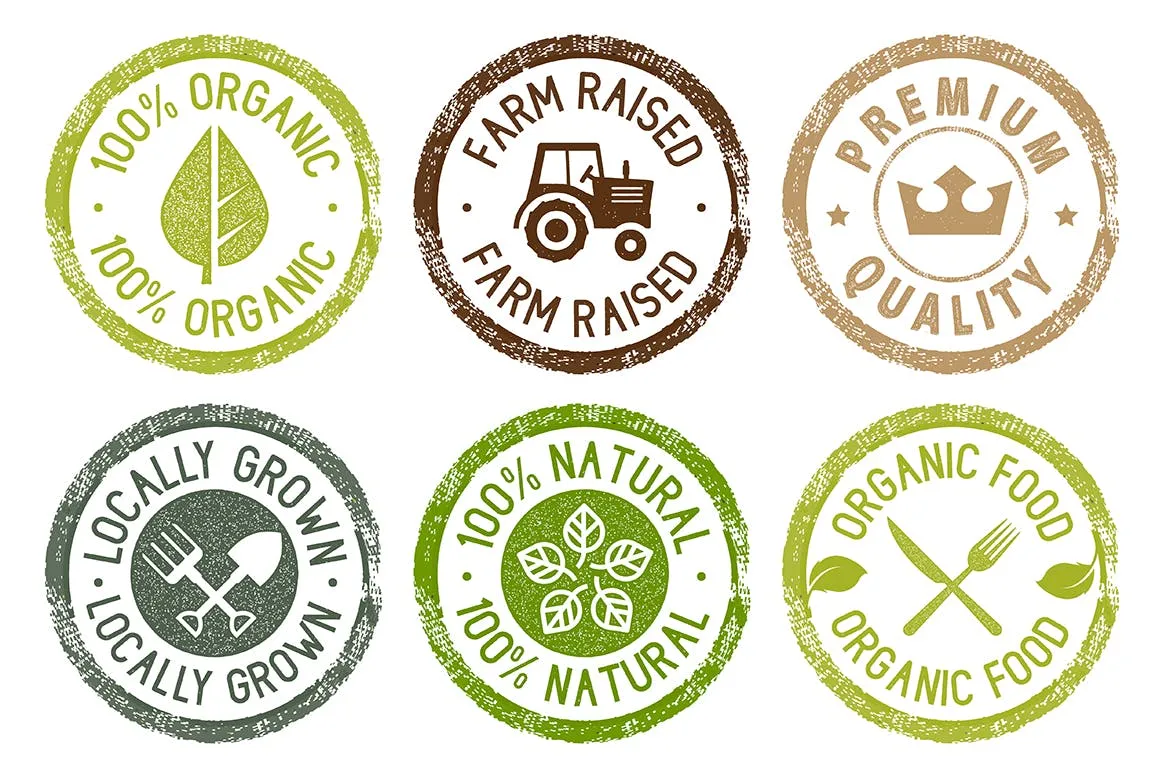 有机食品贴纸标志设计模板素材 Organic Food Stickers Collection