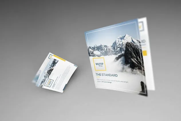 方形三折页宣传册机 Square Trifold Brochure Mockups插图(8)