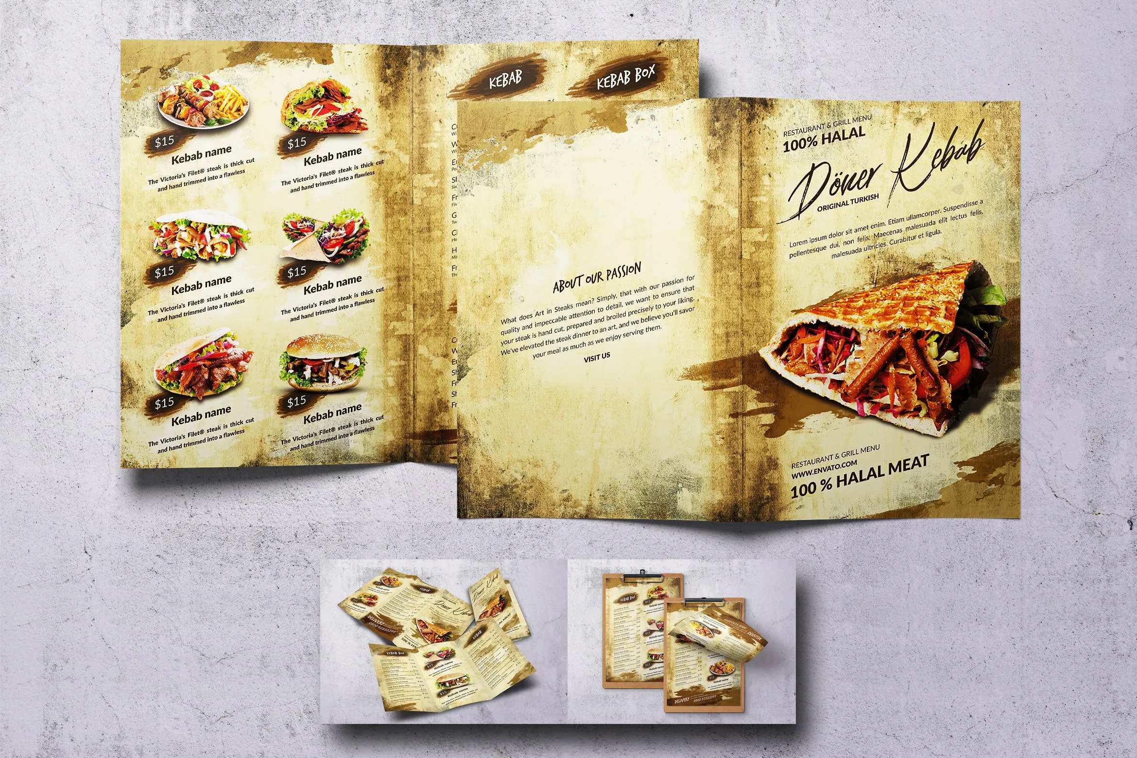 土耳其烤肉菜单设计模板 Doner Kebab Vintage Food Menu Bundle
