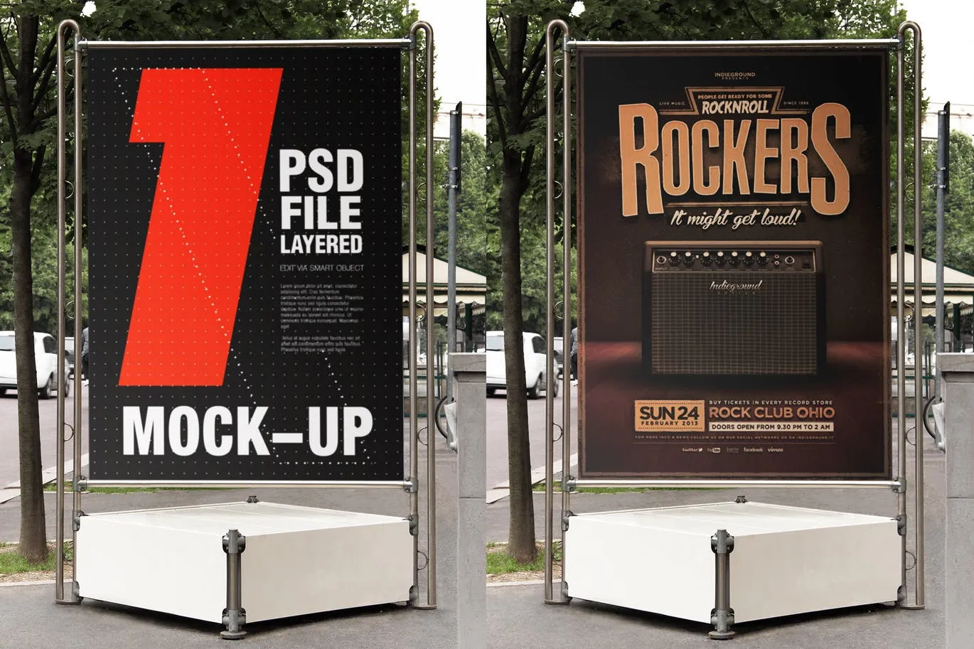 城市街道海报传单张贴效果图样机像素设计精选模板 Urban City Streets Flyer Poster Mock-up