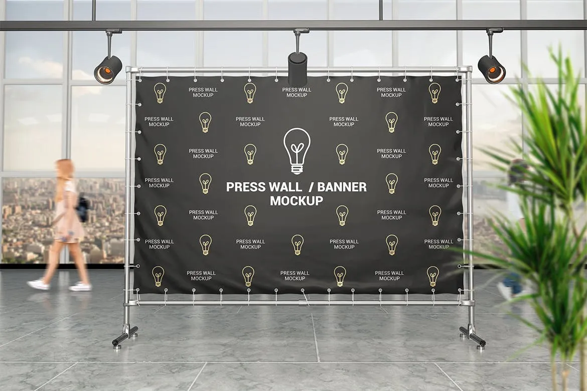 3款写实风格的布幔VI样机展示模型mockups