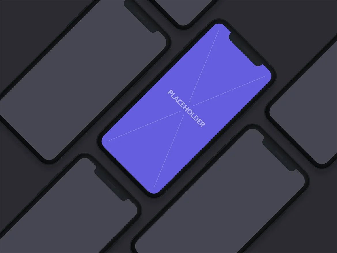 刘海屏iPhone手机等距网格素材库精选样机模板[黑色版本] Presentation Mockups Dark插图(4)