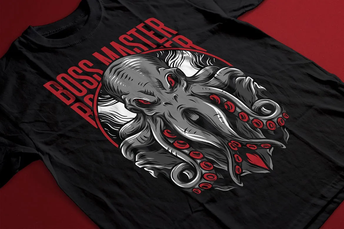 章鱼老大潮牌T恤印花图案素材库精选设计素材 Boss Master插图(1)