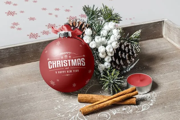 圣诞球外观图案设计效果图样机素材库精选 Christmas Ball Mock-up插图(1)