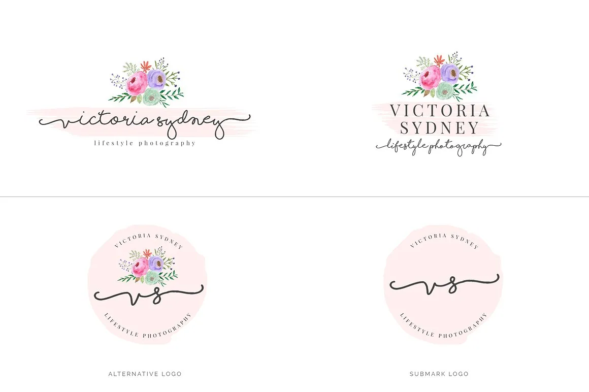 超级水彩风 Logo 设计素材包 Watercolor Premade Branding Logo Kit [模板、纹理&元素]插图(7)