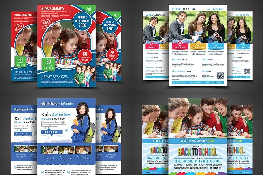 学校教育机构宣传传单模板 School Education Flyer Bundle