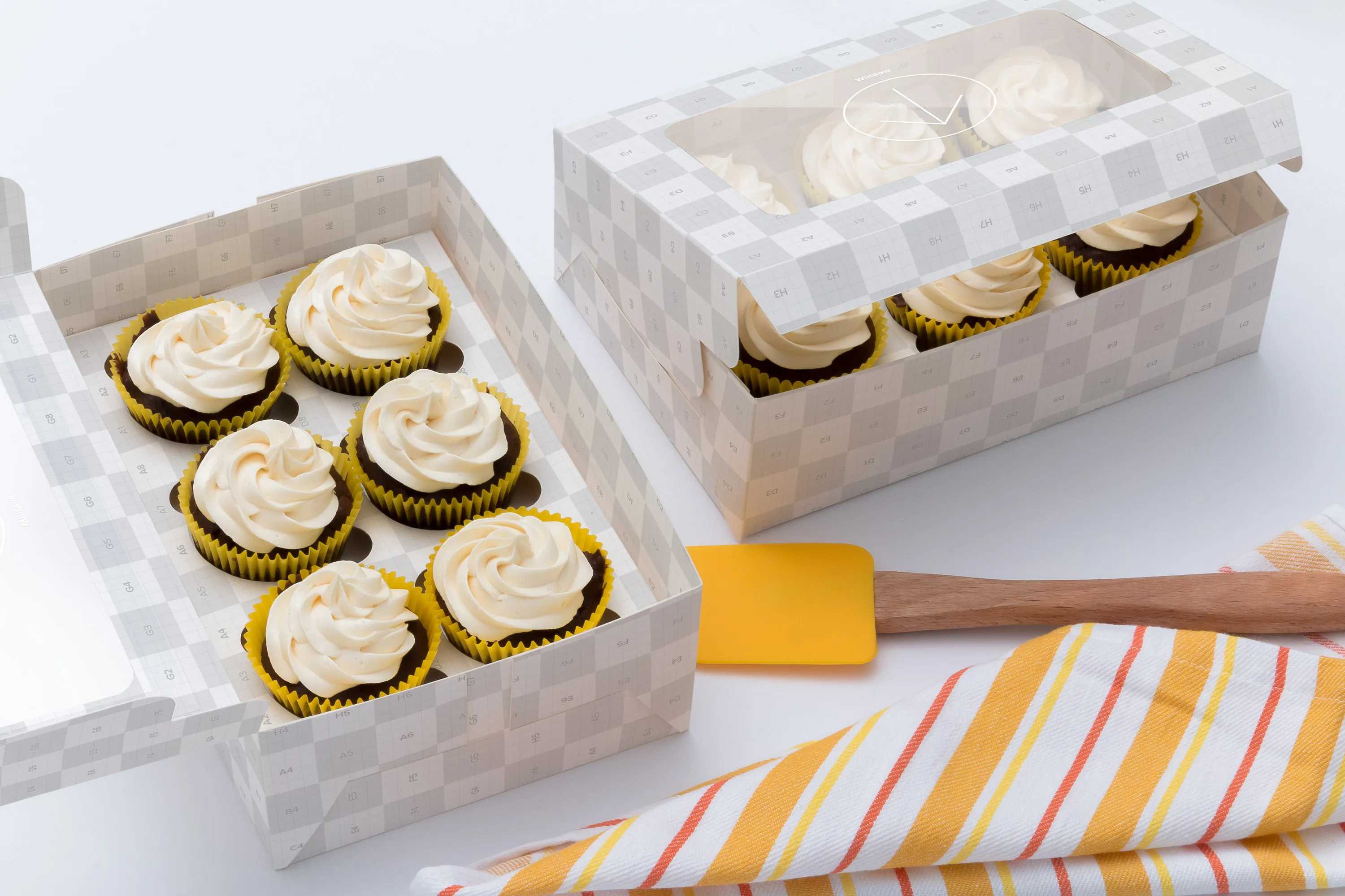 六只装纸杯蛋糕烘焙店包装盒设计效果图样机03 Six Cupcake Box Mockup 03插图(2)