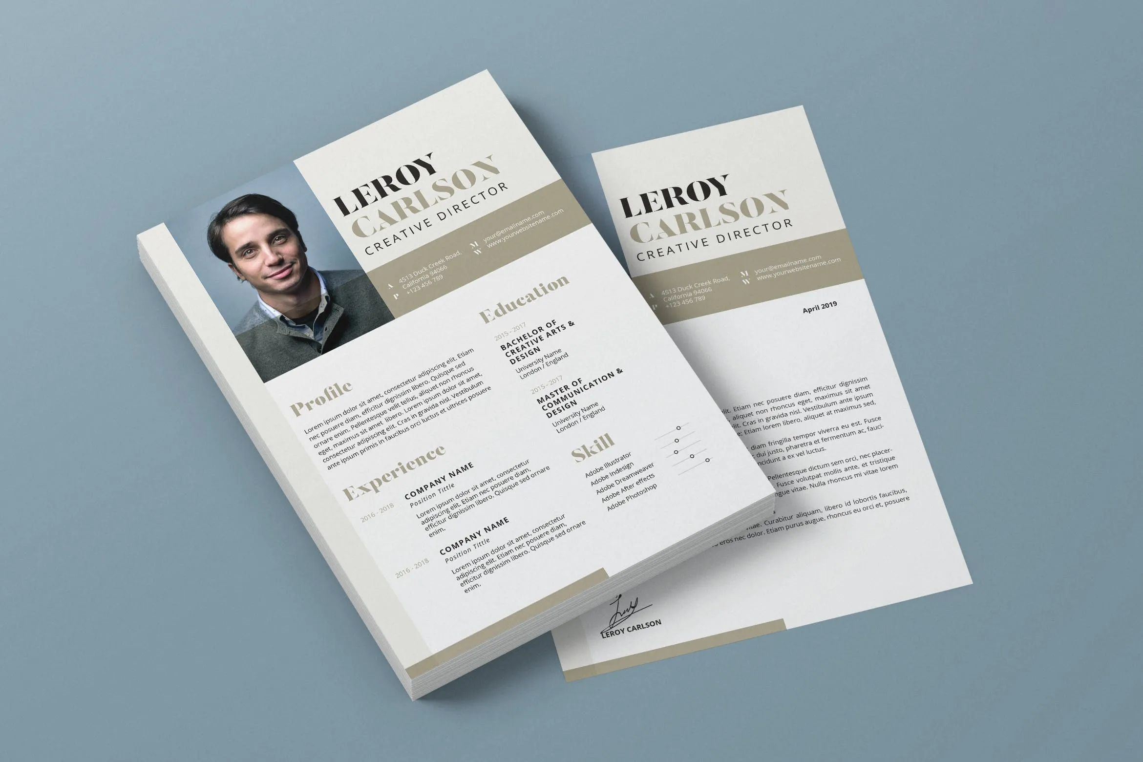 极简设计风格个人电子简历设计AIamp;PSD模板v13 Clean Minimalist CV Resume AI and PSD Flyer Vol.13