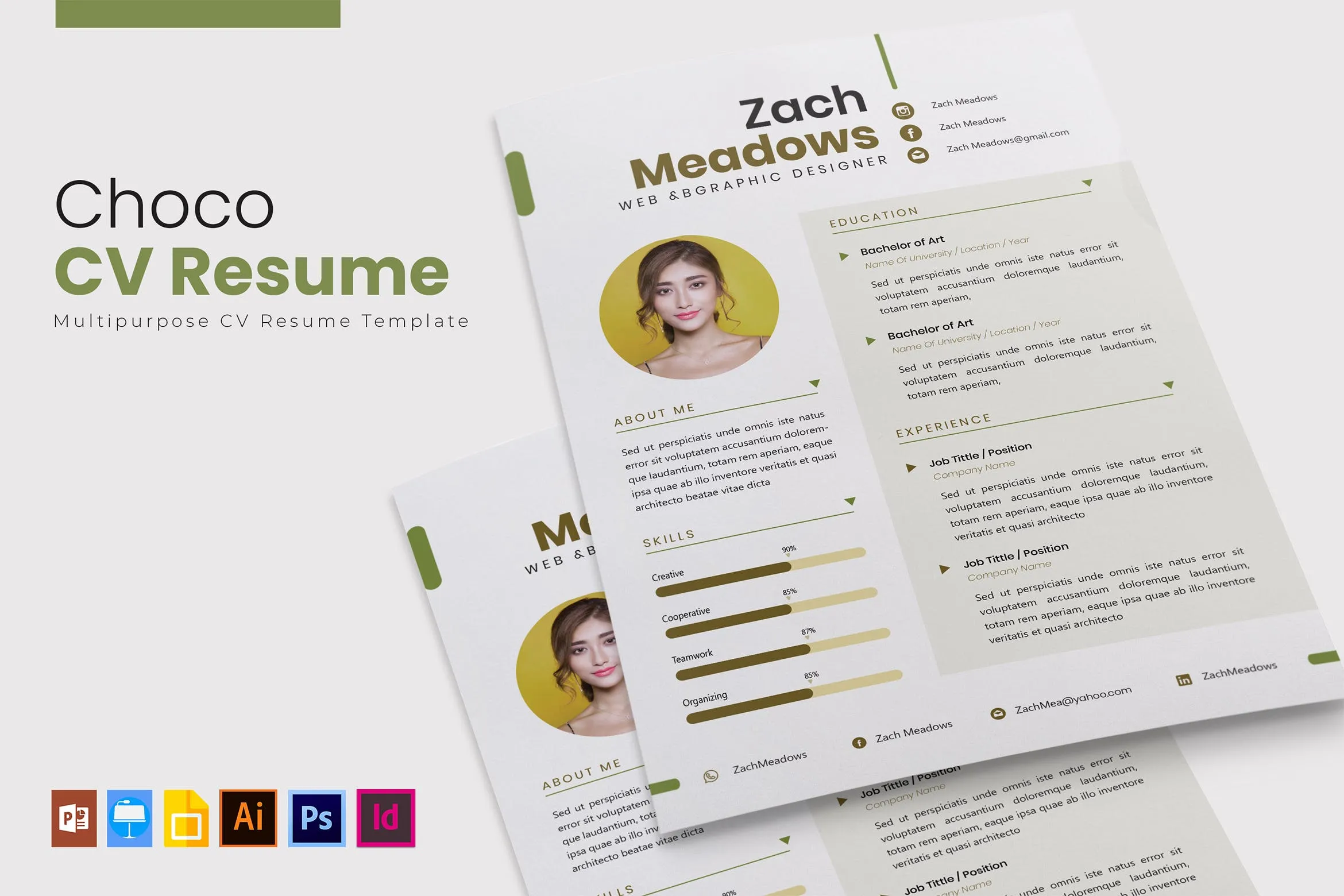 网站&品牌设计师电子简历&推荐信模板 Choco Avocado | CV & Resume插图