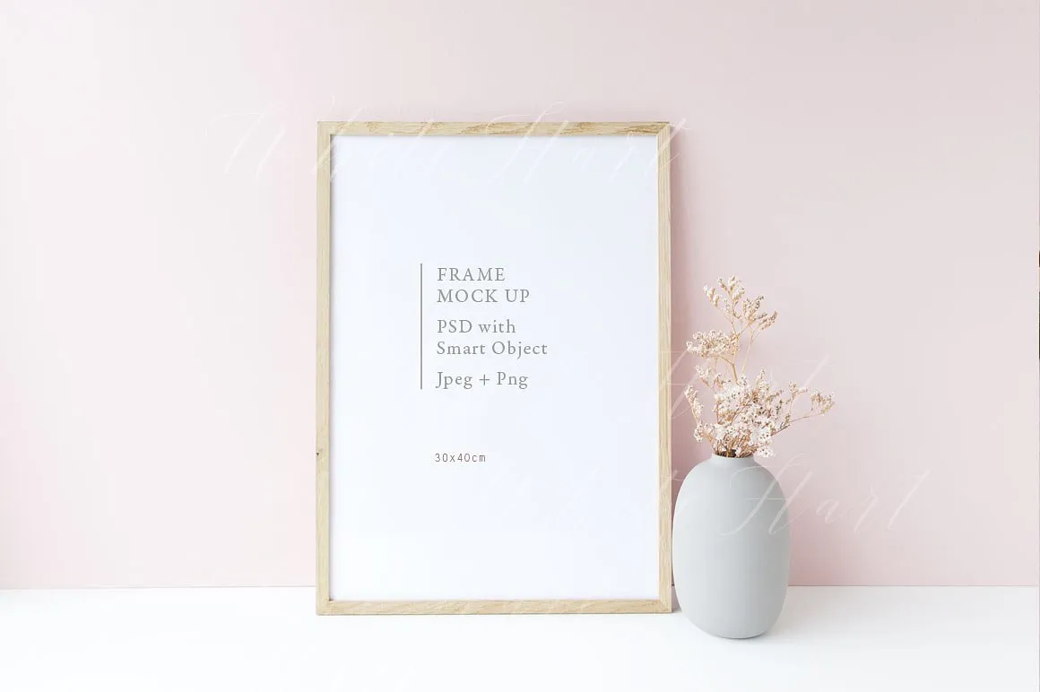 春季系列花木框架样机模板 Floral wooden frame mock up