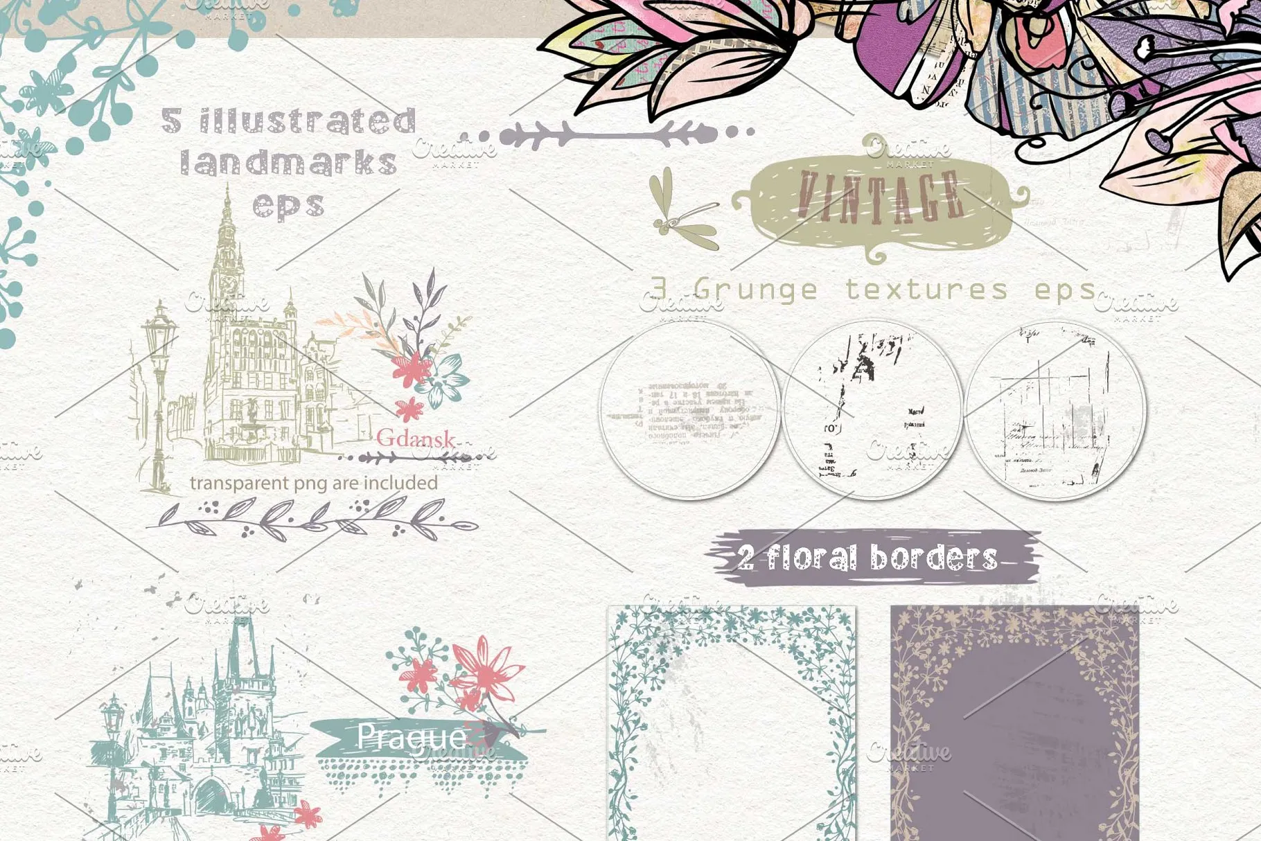 极力推荐：超级矢量花卉素材库 VECTOR LAB "FLORAl&VINTAGE"插图(6)