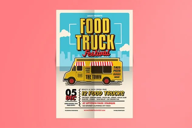 食品快餐车POP海报/菜单模板 Pop Art Food Truck Flyer/Menu插图(2)