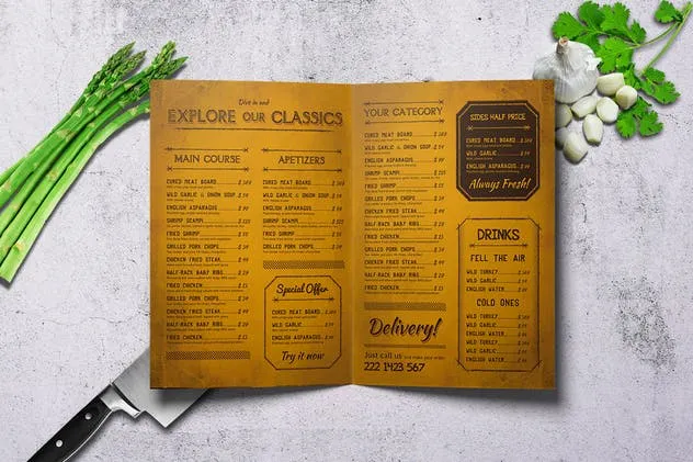咖喱美食复古餐饮菜单PSD模板下载 Curry World Retro Menu Bundle插图(2)