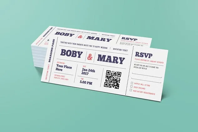 婚礼婚宴邀请入场券设计模板 Wedding Invitation Ticket插图(3)