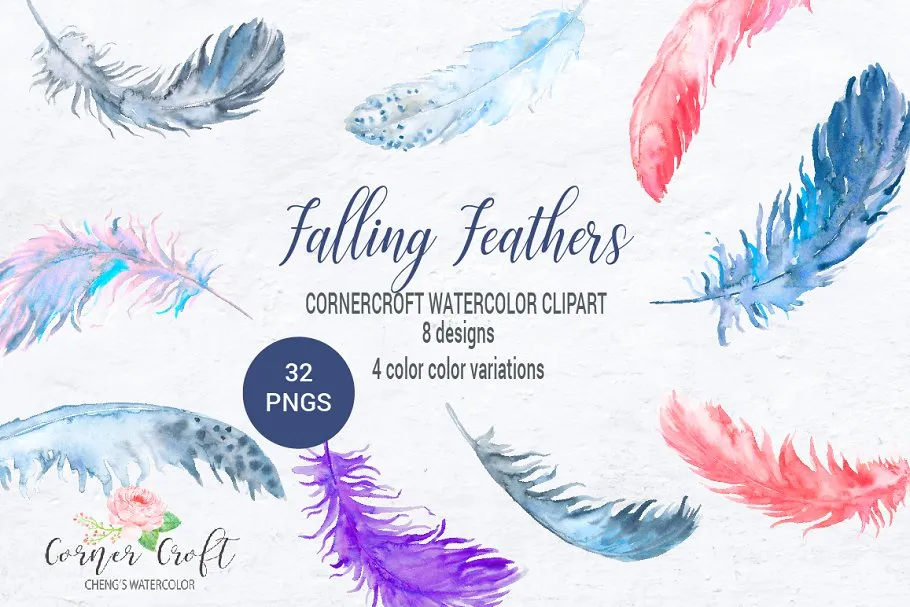 飘舞的羽毛剪贴画 Falling Feather Illustration插图