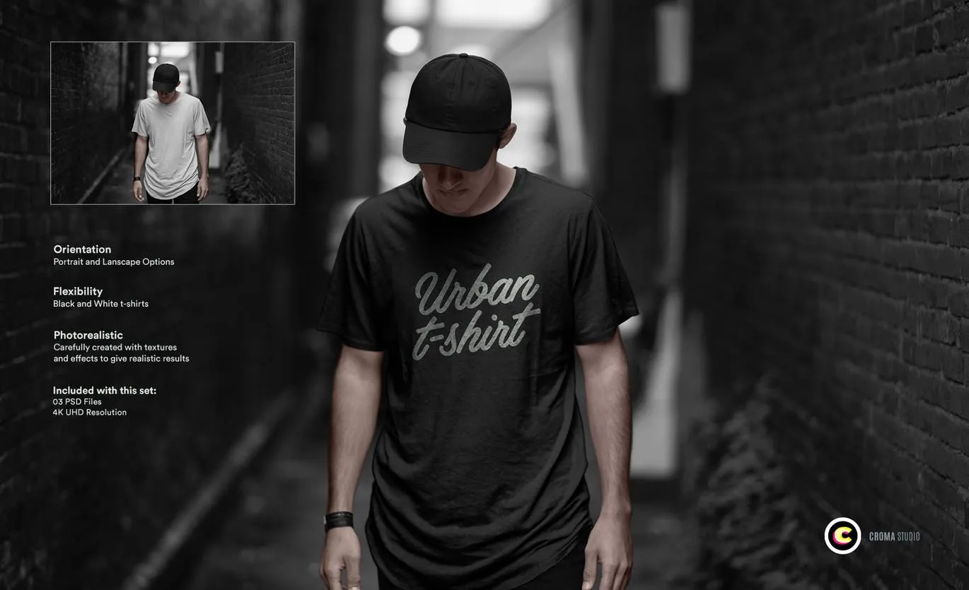 经典款男士T恤设计效果图样机 T-Shirt Mockups插图(1)