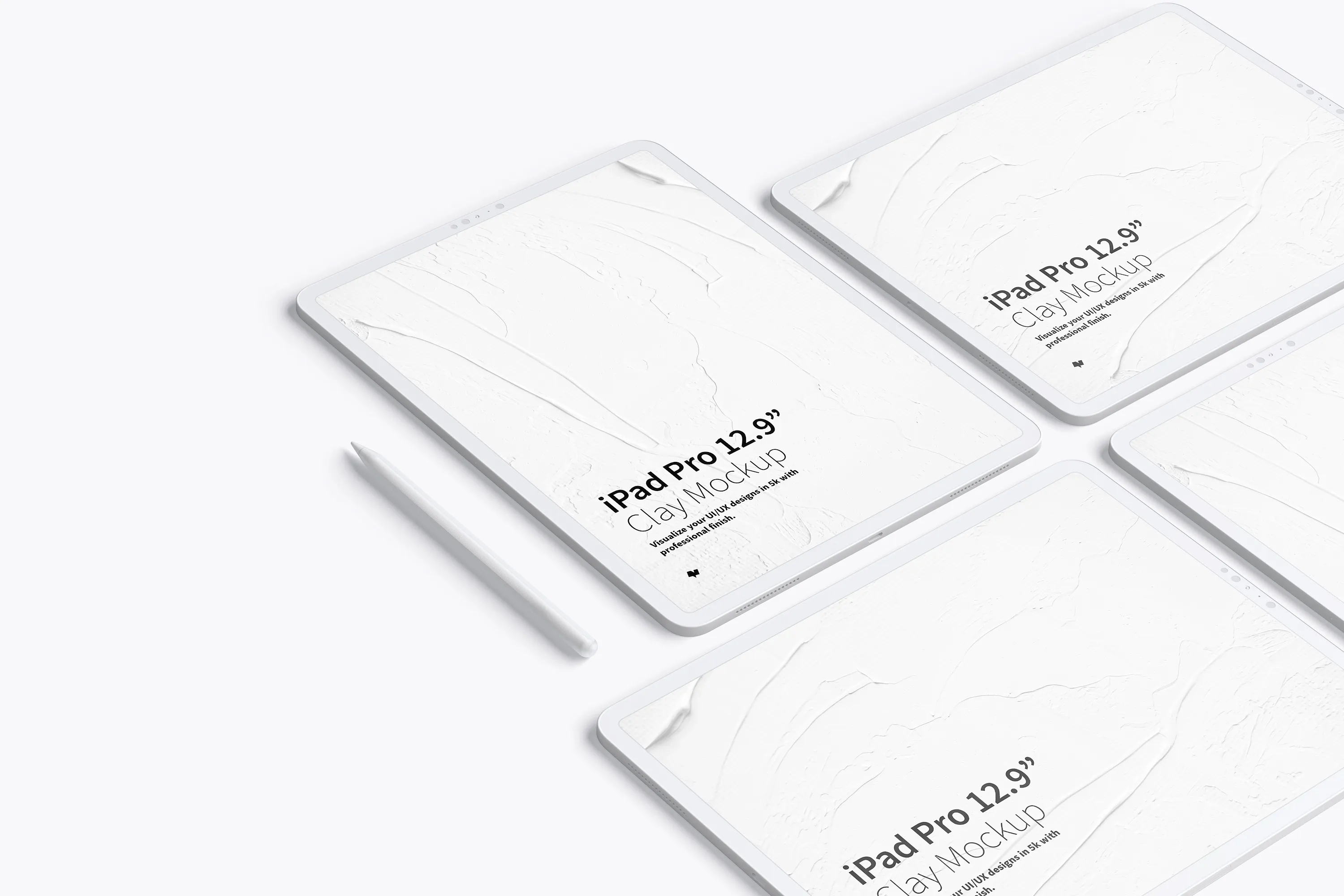 iPad Pro平板电脑UI设计效果图网格布局样机 Clay iPad Pro 12.9” Mockup, Grid Layout插图