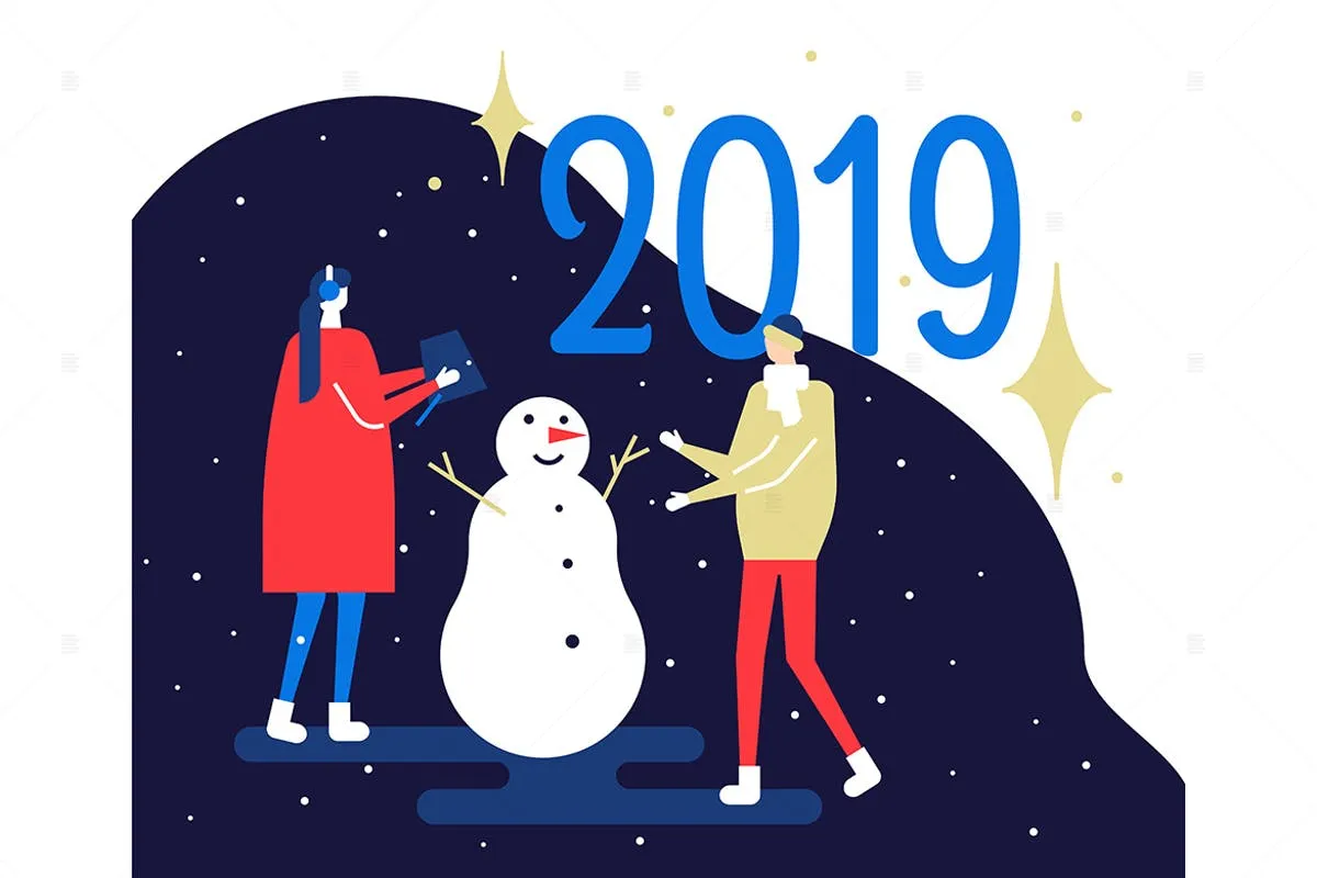 2019新年主题扁平化矢量插画3 Happy New Year 2019#8211; flat design illustration