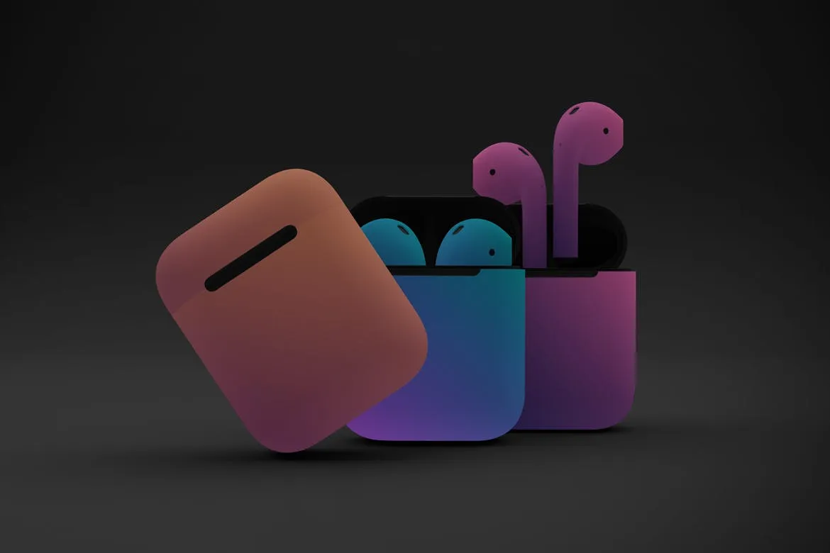 暗色背景AirPods无线耳机外观设计素材库精选样机v2 Dark AirPods Mockup V.2插图(6)