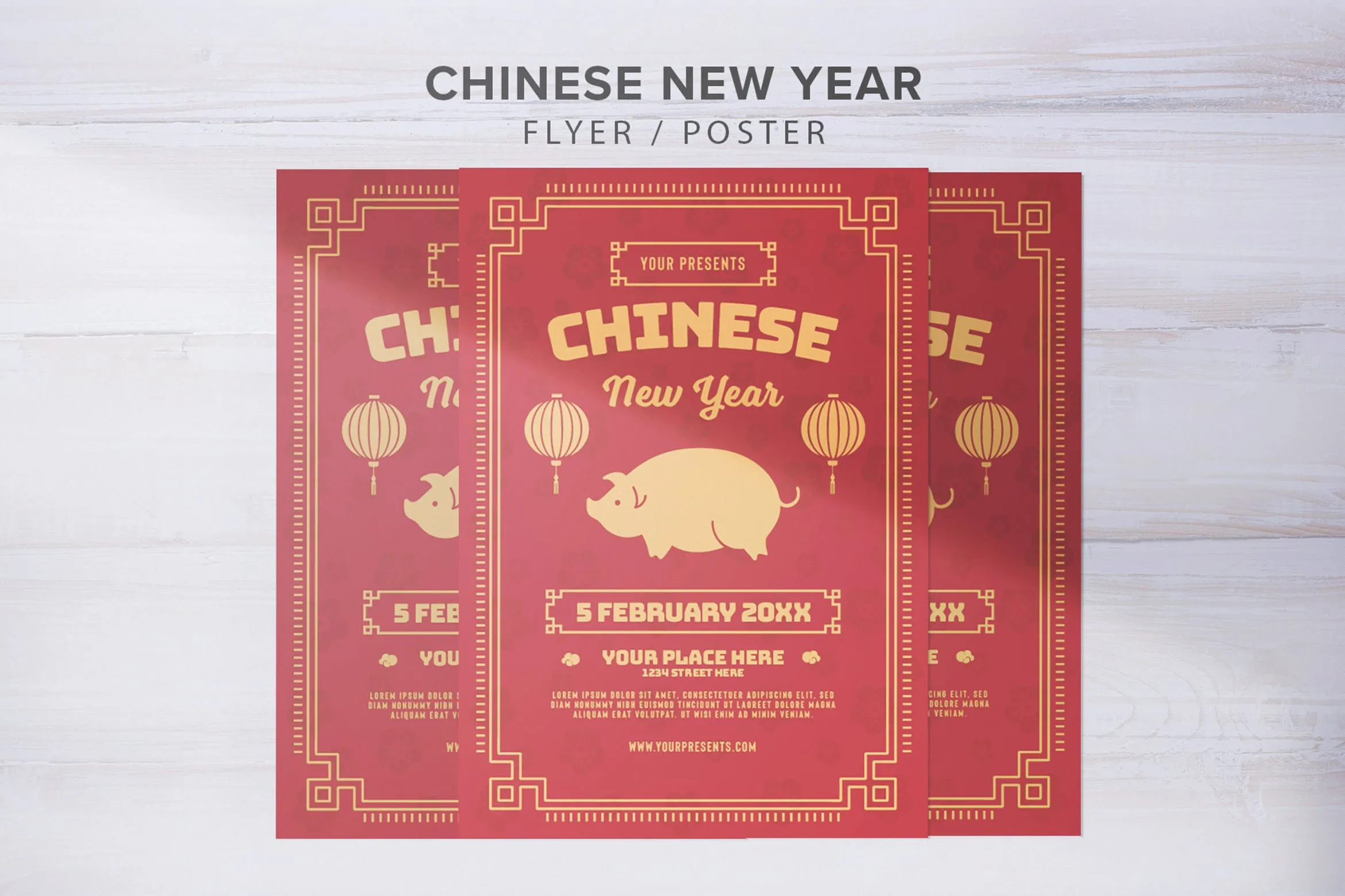 新春快乐中国新年庆典邀请海报传单像素设计精选PSD模板 Chinese New Year Flyer