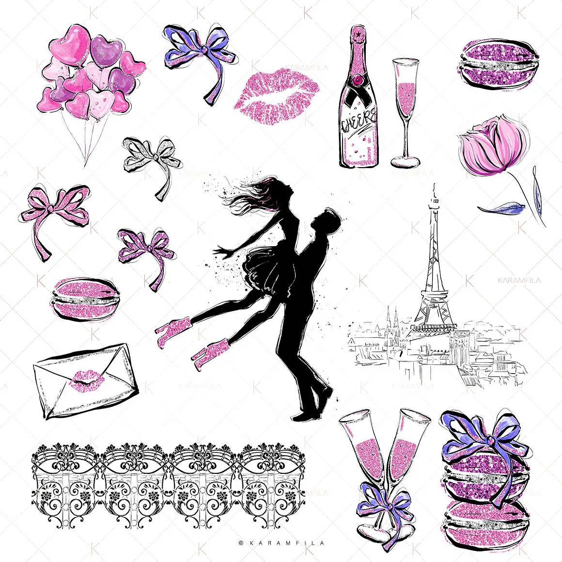 手绘2018流行色风格的情人节元素集合（png）插图(4)