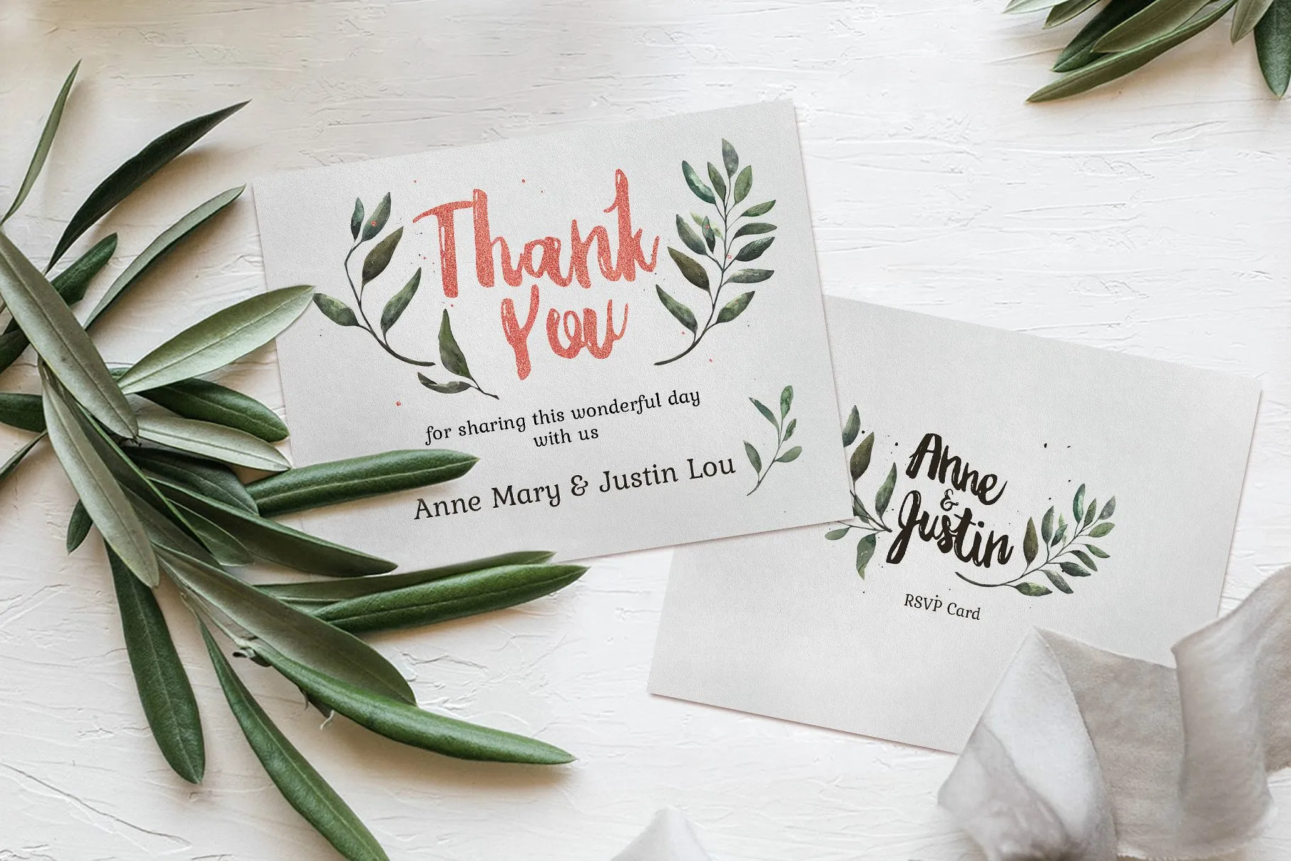 质朴粉色&绿色婚礼设计物料模板 Rustic Pink & Green Wedding Suite插图(3)