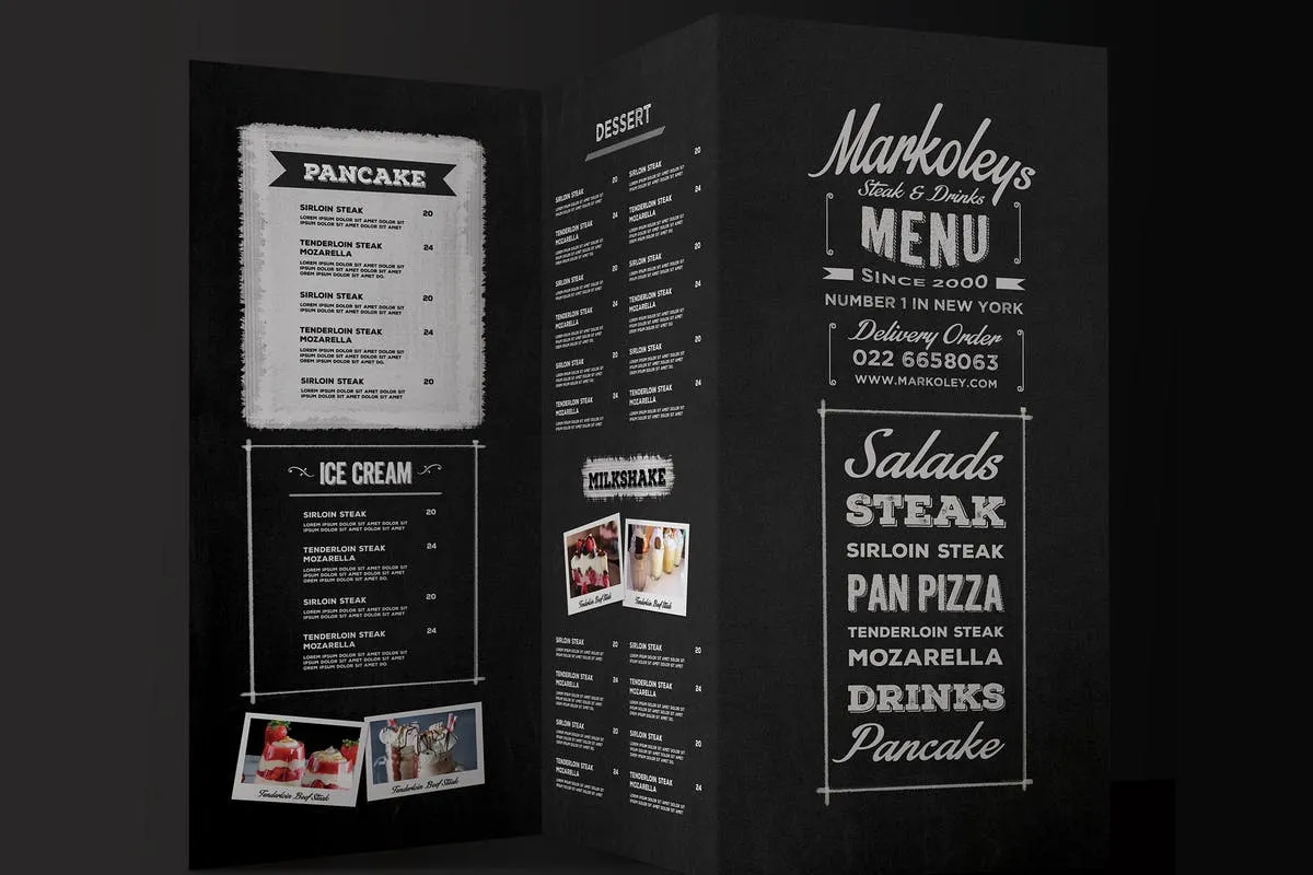 黑板画西式餐厅菜单模板 Trifold Typography Blackboard Menu