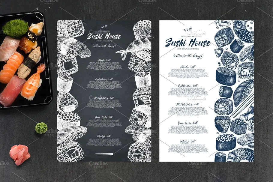 寿司&海鲜矢量插画素材 Vector Sushi & Seafood Set插图(4)