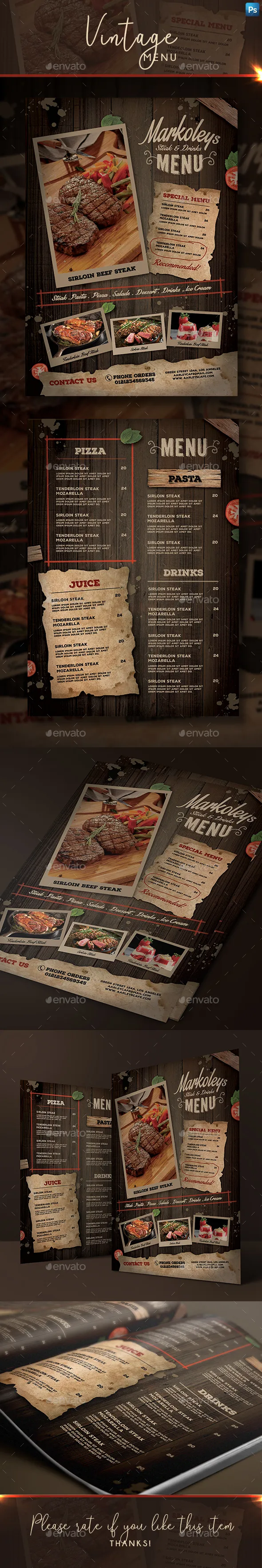 乡村咖啡馆菜单模板下载 Rustic Cafe Menu [psd]