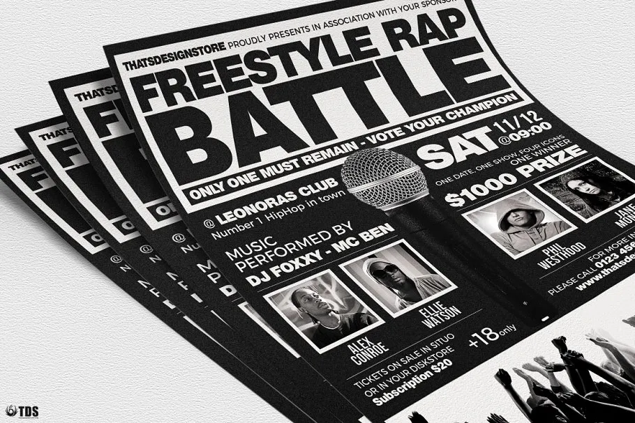 即兴说唱饶舌音乐海报PSD传单模板V4 Freestyle Rap Battle Flyer PSD V4插图(3)