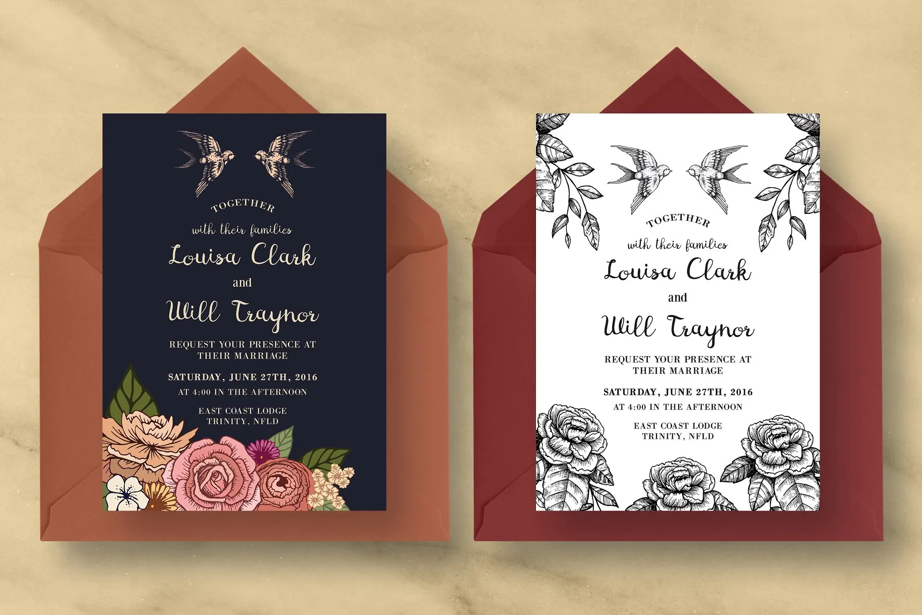 浪漫燕子寓意婚礼邀请设计套件 Romantic Swallow Bird Wedding Suite插图(1)