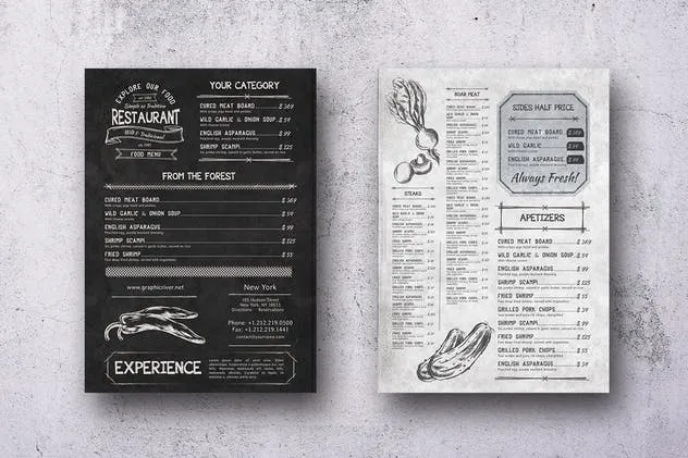 简约素描美食菜单排版设计模板 Sketch A4 and US Letter Single Page Menu插图(1)