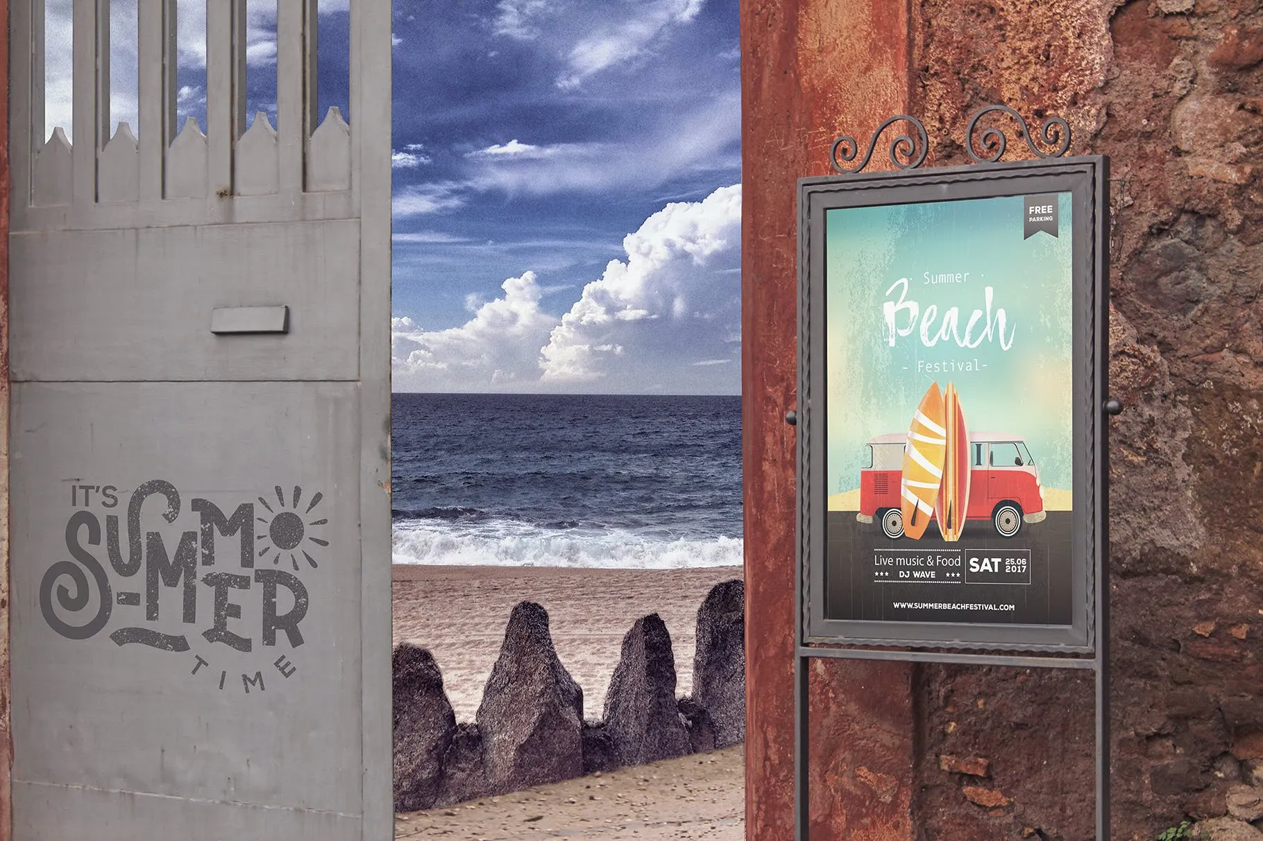 入口处海报/告示张贴效果图样机模板 Entrance Backgrounds Poster Mockup插图(1)