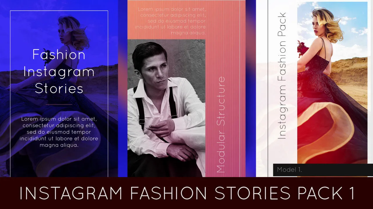 快速简便的动态时尚照片过渡效果像素设计精选AE模板Instagram Fashion Stories Pack 1